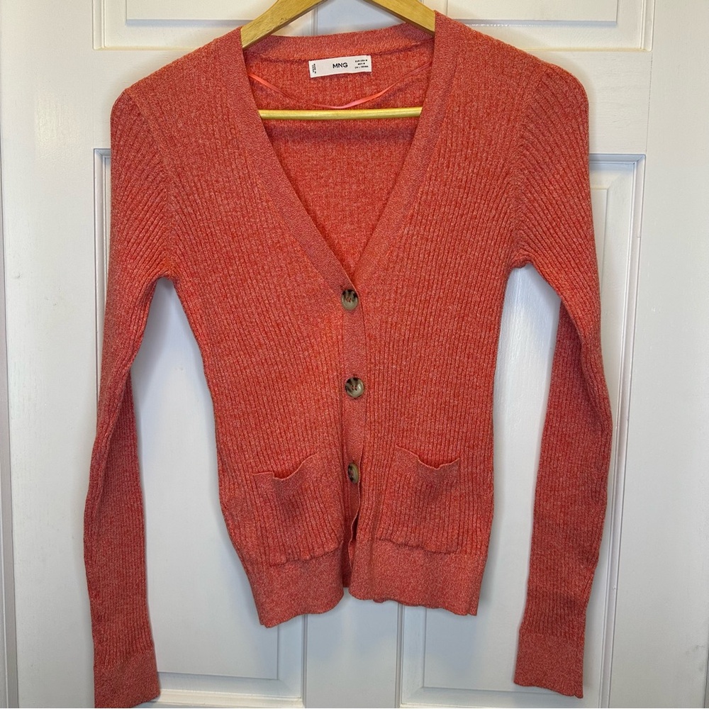 Mango Orange Button-Up Cardigan
